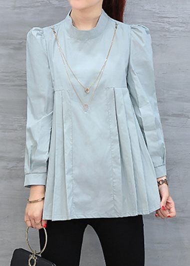 Light Blue Long Sleeve Mock Neck Blouse Stylish Tops For Women Classy, Fancy Top Design, Flare Dress Outfit Classy, Cotton Short Tops, Best Designer Suits, Cotton Tops Designs, Stylish Kurtis Design, Striped Off Shoulder Top, Embroidered Tops