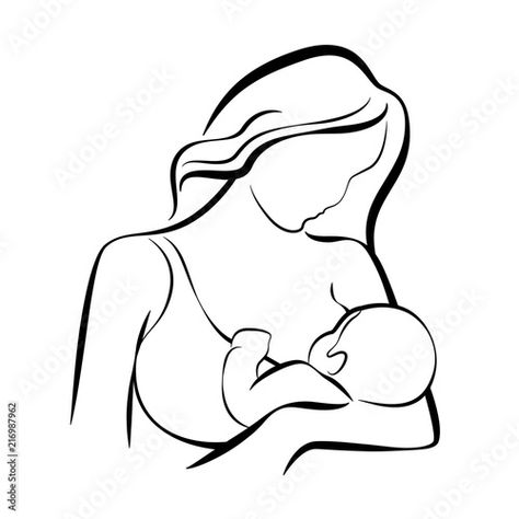 Stock Image: Mom Breastfeeding baby abstract line vector design Breastfeeding Drawing Sketch, Breastfeeding Drawing, Mom Breastfeeding Baby, Baby Drawing Easy, Future Midwife, Mom Holding Baby, Mother And Child Drawing, Pregnancy Drawing, Lactation Room