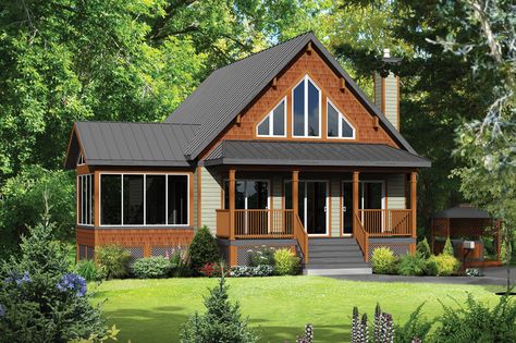 Cabin Style House Plan - 4 Beds 1 Baths 1440 Sq/Ft Plan #25-4291 - Houseplans.com Lake View House Plans, Bedroom Cottage Style, Basement Small, Frame Cottage, 4 Bedroom Cottage, Plan Chalet, Cottage Style House, Modern Chalet, A Frame House Plans