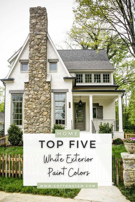 We wanted a saturated, creamy, warm white that felt like it could be found in nature as opposed to a cool or very bright white. White paint is so hard, you guys! Here are the 5 white exterior paint colors we tested, our observations about each one, and the final choice for our home! #exteriorpaintcolors #whitepaintcolors #whitehome Farmhouse Exterior Paint Colors White, Alabaster Outdoor Paint, Best Sherwin Williams White Exterior Paint, Best White Paint For Brick Exterior, White Paint For Brick Exterior, Creamy White Farmhouse Exterior, Duck White Exterior, Nature, Sw Exterior White Paint Colors