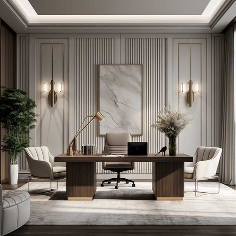 8+ Ways Fluted Panel Design Can Elevate Your Space • 333+ Images • [ArtFacade] Fluted Panel, Small Office Design Interior, Small Office Design, Office Table Design, Coastal Dining, Office Interior Design Modern, Modern Office Interiors, Neoclassical Interior, Luxury Office