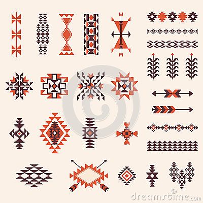 Native american navajo aztec pattern vector set Indian Elements Design, Navaho Pattern, Navajo Art, Navajo Pattern, Native American Patterns, Muster Tattoos, Native American Symbols, Elements Design, American Symbols