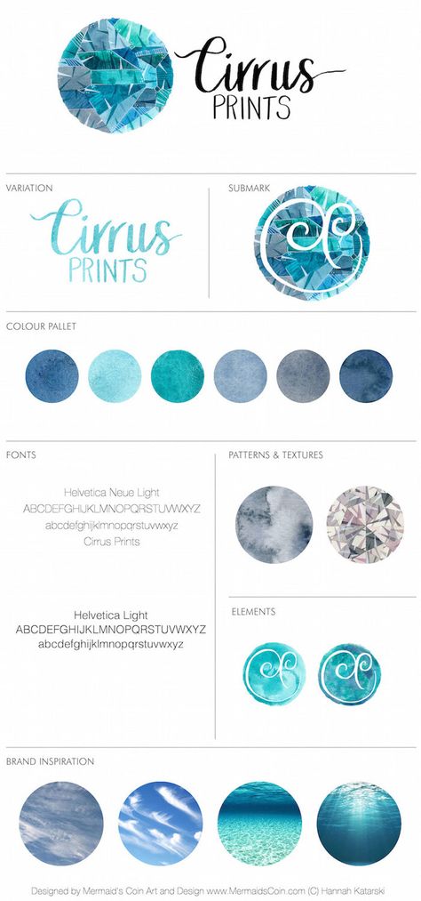 Watercolour logo and brand board. Crystal blue water and cirrus clouds Watercolour Logo Design, Bliss Logo, Watercolour Pictures, Jewelry Logo Ideas, Watercolour Logo, Branding Mood Board Inspiration, Crystal Blue Water, Va Business, Sea Logo