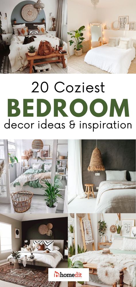 Seeking inspiration for a cozy bedroom and cute bedroom decor ideas? Explore our collection of 20 cozy bedroom style ideas and color palettes. Whether you're into earthy bedroom inspo, vintage farmhouse bedroom, modern cozy bedroom neutral, or other cute and cozy bedroom styles, we've got you covered. Click through for the best cozy bedroom style inspiration. Quilt Bedding Ideas Modern, Modern Cozy Bedroom Neutral, Bedroom Inspo Vintage, Cozy Boho Bedroom Ideas, Scandanavian Interiors Bedroom, Earthy Modern Bedroom, Cozy Bedroom Inspo, Cozy Bedroom Neutral, Cosy Bedroom Decor