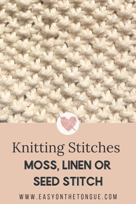 Knitting Stitches - Learn how to knit moss, linen, seed stitch #mossstich #knitmoss #knitseed #knitlinen Loom Knit, Amigurumi Patterns, Knit Moss Stitch, Moss Stitch Pattern, Knitting Pin, Linen Stitch, Knit Basket, Work Diy, Learn How To Knit