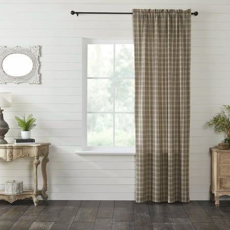 Create a clean, modern farmhouse look for your home. The Sawyer Mill Charcoal Plaid Panel 96x40 features beautiful charcoal black striping over a deep tan base to create a classic, rustic plaid. Includes a soft, white cotton lining to filter sunlight and prevent fading. A rod pocket and loops offer easy hanging options. Size: 96 x 40.  Color: Beige. Plaid Curtains, Vhc Brands, Cottage Style Decor, Black Windows, Curtains Living, Farmhouse Curtains, Black Curtains, Room Darkening Curtains, Black Panels