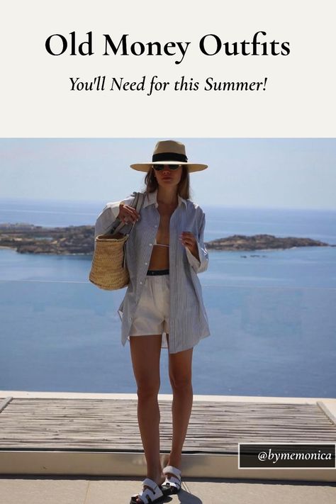 Outfit Ideas Casual Old Money Outfits For Women, Old Money Pool Party Outfit, Old Money Style Summer Outfits, Summer Dress Old Money, Old Money Casual Outfits Summer, Minimalist Vacation Outfits, Modest Summer Outfits Aesthetic Casual, Capri Outfits Women Summer, Old Money Summer Aesthetic
