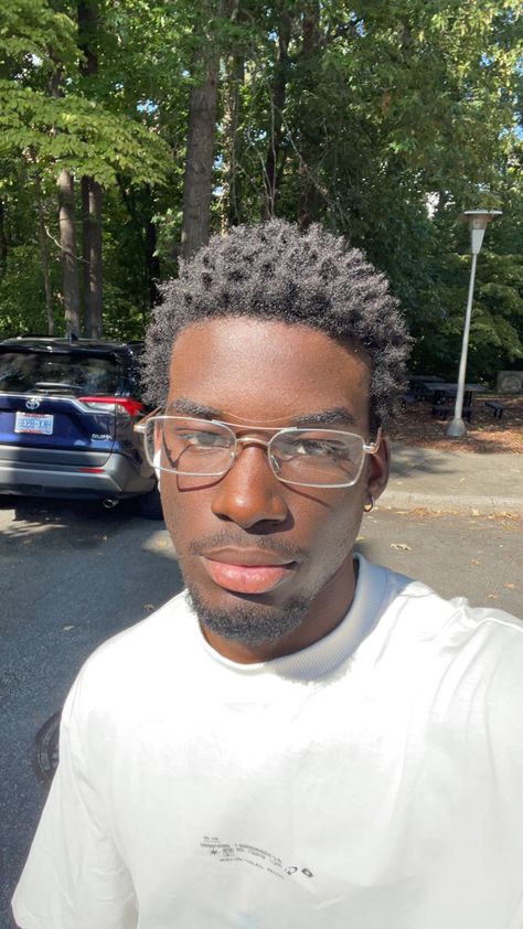 Masculine Natural Hairstyles, Small Afro Men, Low Cut Black Men, Black Nerd Guy, Buzzcut Black Man, Middle Age Black Man, Black Guy With Glasses, Black Men Buzzcut, Short Afro Hairstyles Men