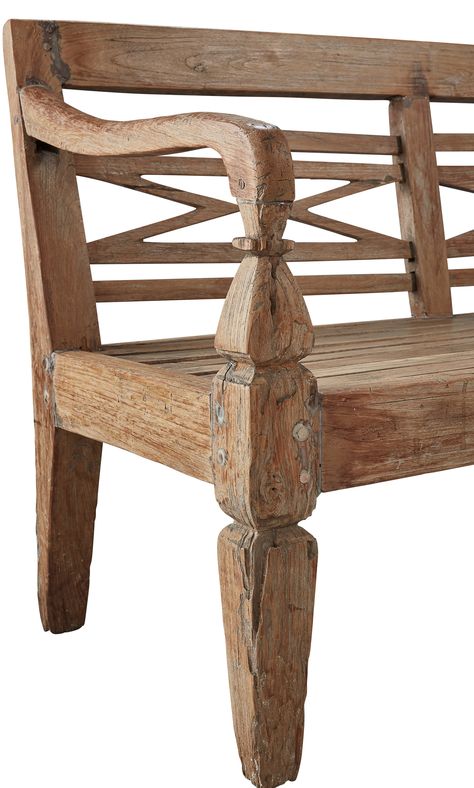 The Thomas Antique Teak Bench is a truly unique find. Solid teak, this bench if untreated, will mellow over time to an attractive gray. A real antique, this is beautiful seating for your indoor or outdoor living space. The design and size will vary since each piece is unique and constructed from old plantation-grown Teak. Imported. Wood Bench With Back, Rustic Outdoor Benches, Teak Bench Outdoor, Painted Fox Home, Painted Fox, Bench With Back, Teak Wood Furniture, Iron Bench, Teak Bench