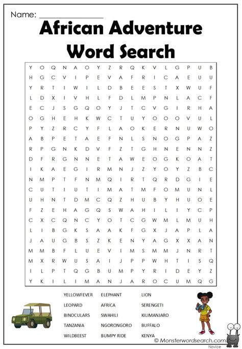 awesome African Adventure Word Search Classroom Ideas, African Adventure, Free Printable Word Searches, Word Search Printables, Tanzania, Kenya, Word Search, At Home, Quick Saves