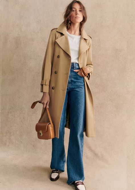 Scott Trench Coat - Camel - Organic Cotton - Sézane 65 Degree Weather Outfit Casual, 60 Degrees Weather Outfit, What To Wear In 60 Degree Weather, Look Casual Otoño, 60 Degree Weather Outfit, Trenchcoat Outfit, Camel Trench Coat, Transitional Outfits, Style Parisienne