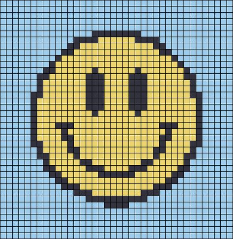 Perler Bead Patterns Smiley Face, Heart Crochet Alpha Pattern, Smiley Face Cross Stitch, Smiley Face Pixel Art, Smiley Face Alpha Pattern, Pixel Art Pattern Easy Free Crochet, Crochet Tapestry Grid Pattern, Pixel Square Crochet Pattern, Simple Pixel Grid Crochet