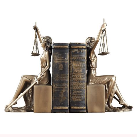 Justice Goddess, Lady Justice Statue, Justice Statue, Goddess Of Justice, Book Decoration, Law Office Decor, European Style Homes, Goddess Sculpture, Decorative Bookends