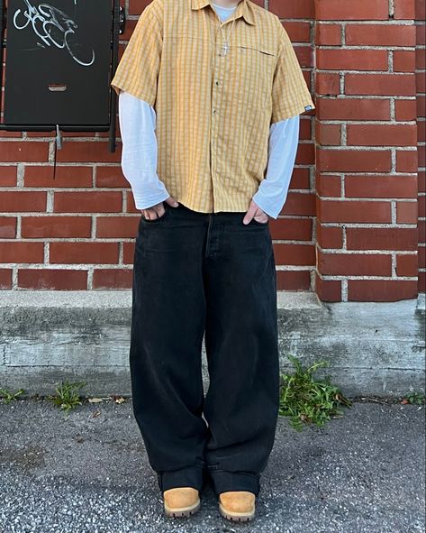 Trousers, Yellow, Black, Black Pants, A Man, Wall, Pants