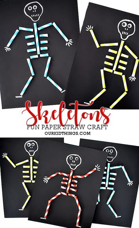 Paper Straws Crafts, Aktiviti Tadika, Skeleton Craft, Body Preschool, Straw Crafts, Halloween Arts And Crafts, Halloween Crafts For Toddlers, Halloween Preschool, Manualidades Halloween