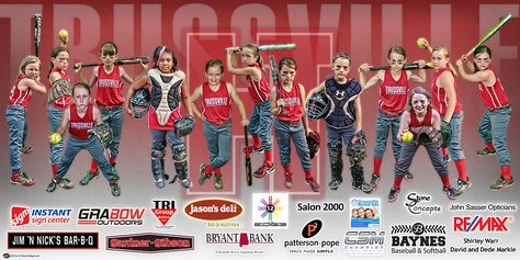 A big thanks to coach Lee Benton from the Trussville 8U All-Star team in Trussville, AL for choosing us again to design a custom all-star team banner for his all-star softball team.  The custom banner features our Gradient Divide product design that has various poses of each player, team name, and logo along with their sponsors to give them a big thanks for supporting the Trussville 8U All-Star Team. Good luck on your summer season! Baseball Sponsor Banner, Team Banner Ideas, Softball Banner Ideas, Lacrosse Pictures, Softball Team Photos, Team Picture Poses, Custom All Star, Softball Team Pictures, Softball Picture