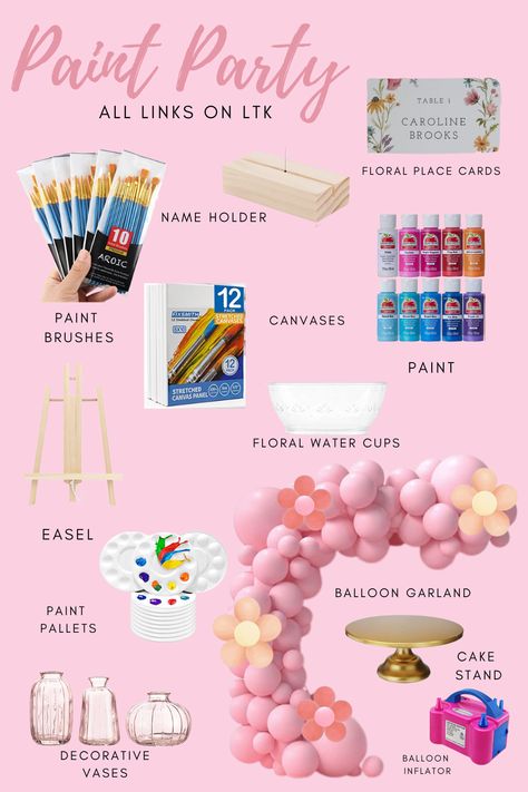 Painting And Sip Party Ideas, Bachelorette Canvas Painting Ideas, Sip And Paint Theme Party, Drink And Paint Party Ideas, Pink Sip And Paint Party, Painting Party For Adults, Color And Sip Party Ideas, Birthday Party Painting Ideas, Galentines Party Painting Ideas