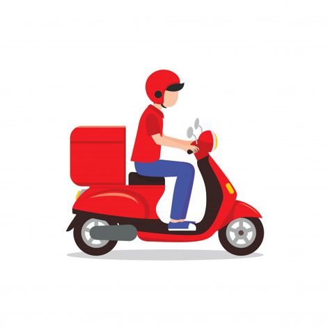 Delivery man riding red scooter illustra... | Free Vector #Freepik #freevector #freebackground #freefood #freebusiness #freedesign Delivery Illustration Design, Delivery Man Illustration, Free Delivery Design, Scooter Illustration, Delivery Scooter, Delivery Illustration, Food Delivery Logo, Motorbike Illustration, Delivery Design