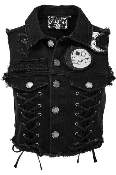 Emo Vest Outfit, Punk Denim Vest, Ropa Punk Rock, Punk Denim, Rock Clothes, Punk Vest, Punk Outfit, Punk Clothes, Black Denim Vest