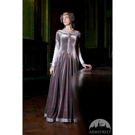 Custom Renaissance Dress Lady Rowena Velvet Gown Medieval Gown Ren... ($544) ❤ liked on Polyvore featuring dresses, gowns, gown, pink, women's clothing, pink dress, long-sleeve velvet dress, velvet dresses, pink velvet dresses and velvet gown Medieval Clothing, Medieval Dress, Medieval Gown, Medieval Wedding, Velvet Gown, Fantasy Dresses, Medieval Costume, Most Beautiful Dresses, Medieval Fashion