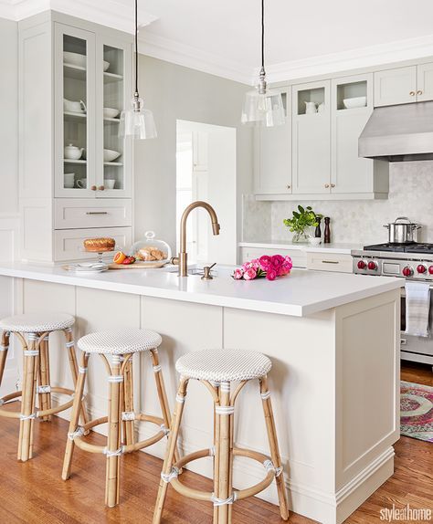 Kitchen With Island Peninsula, Kitchen Peninsula With Upper Cabinets, Cabinets On Peninsula, Two Pendant Lights Over Kitchen Peninsula, Peninsula Sink Kitchen, Cabinet On Peninsula, Apartment Kitchen With Peninsula, 2 Pendant Lights Over Peninsula, Transitional Kitchen With Peninsula