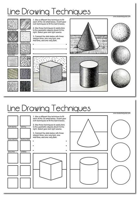 free line drawing worksheet - printable teacher resources from the Student Art Guide: Pencil Drawing Tutorials, Student Art Guide, Trin For Trin Tegning, Classe D'art, Draw Tutorial, Art Handouts, Art Teacher Resources, Art Theory, Art Worksheets