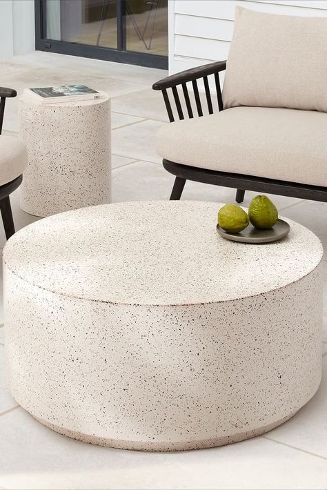 Round Coffee Table White, Terrazzo Coffee Table, West Elm Coffee Table, White Round Coffee Table, Door Coffee Tables, Terrazzo Table, Spanish Home Decor, Modern Outdoor Sofas, Coffee Table Round