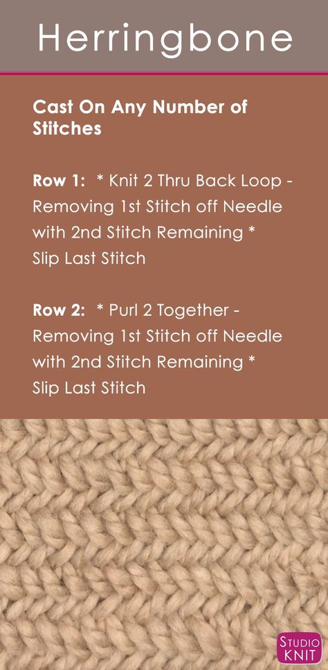 Herringbone Stitch Knitting, Confection Au Crochet, Studio Knit, Herringbone Stitch, Knitting Stiches, Knitting Instructions, Knit Crafts, Crochet Design, How To Knit