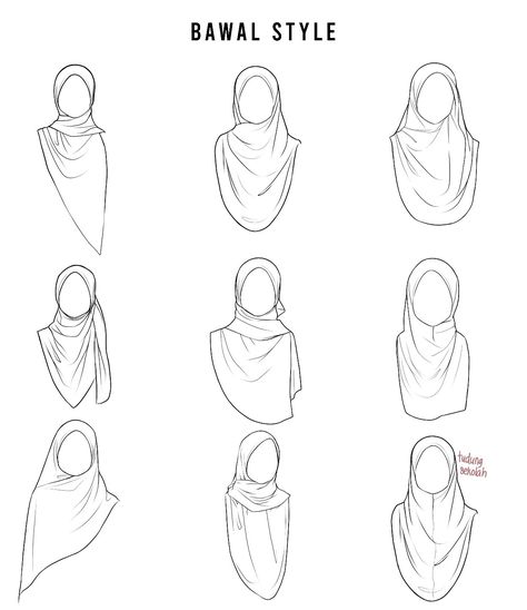 Hijab Styles Drawing, Hijab Style Drawing Reference, How To Draw A Hijab Girl, Hijab Fashion Drawing, Cloth Tutorial Drawing, Hijab Art Illustration, Different Types Of Art Styles Names, Hijab Art Reference, Hijab Drawing Sketches