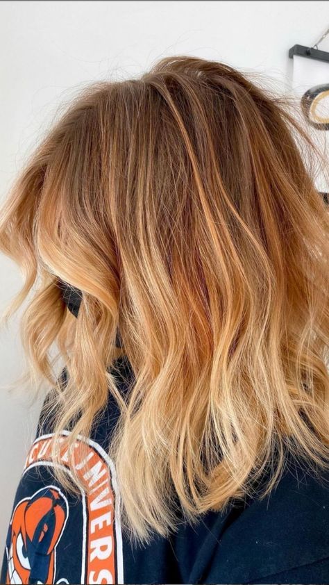 Balayage, Strawberry Blonde With Root Smudge, Ginger Hair Dye Ideas, Copper Hair Ombre, Ginger Hair Dye, Golden Copper Hair Color, Copper Blonde Balayage, Ginger Hair Dyed, Hair Color Red Ombre