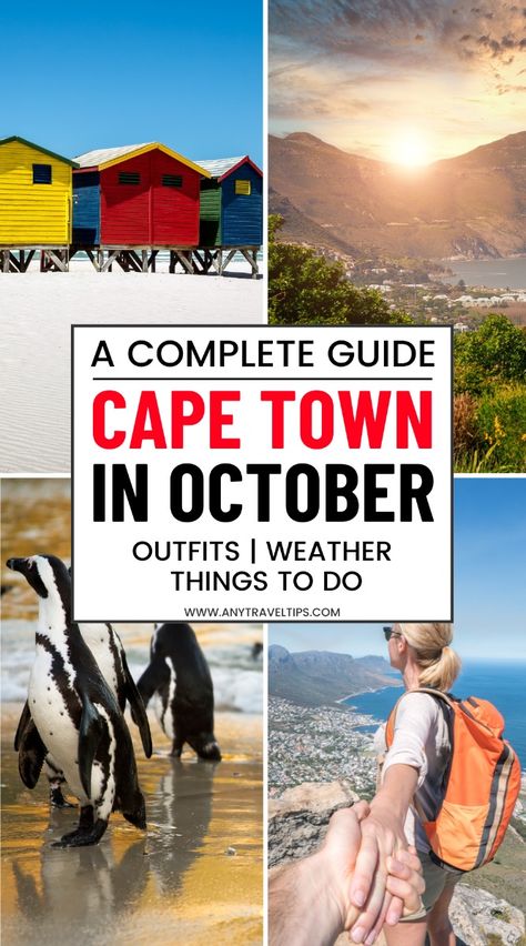 Get valuable travel tips for Cape Town in October, including weather insights, outfits, a packing list, crowd advice, and must-visit spots like Boulders Beach, Table Mountain, and the best beaches. Perfect for planning your bucket list and fall itinerary in South Africa. Fall Itinerary, Things To Do Bucket List, South Africa Vacation, October Weather, Boulders Beach, Cape Town Travel, Africa Vacation, October Outfits, Boulder Beach