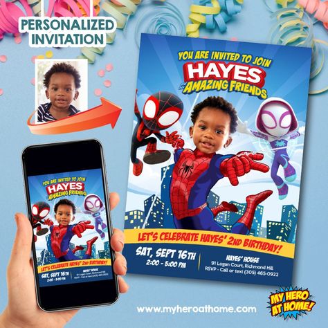 Friends Party Invitation, Spidey Birthday Party, Friends Birthday Invitation, Friends Invitation, Spiderman Theme Party, Spidey Birthday, Birthday Party Invitations Diy, Spiderman Invitation, Spidey And His Amazing Friends