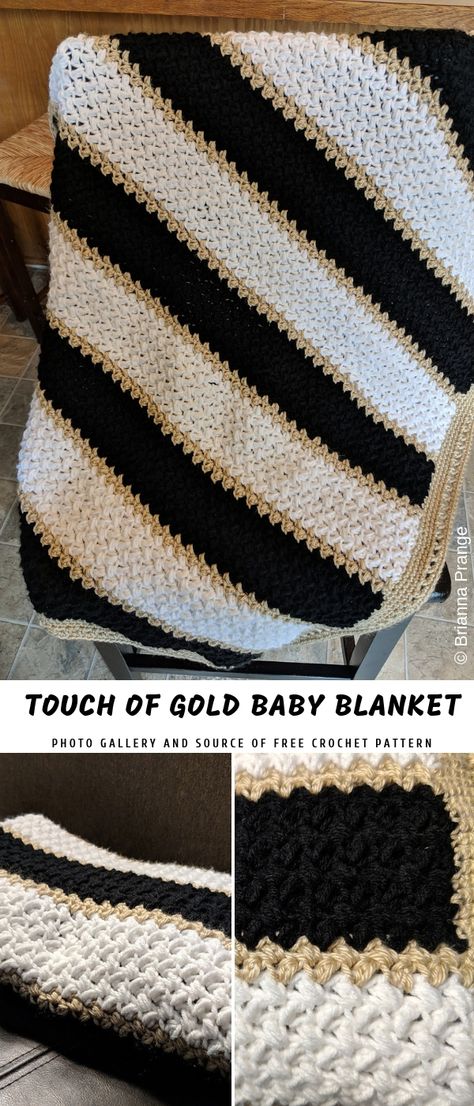 Touch of Gold Crochet Baby Blanket Free Pattern Cute Crochet Blanket, Black Baby Blanket, Crochet Baby Blanket Free, Quilted Potholder Pattern, Baby Blanket Free Crochet Pattern, Baby Blanket Free Pattern, Gold Crochet, Crochet Cowl Free Pattern, Baby Boy Crochet Blanket