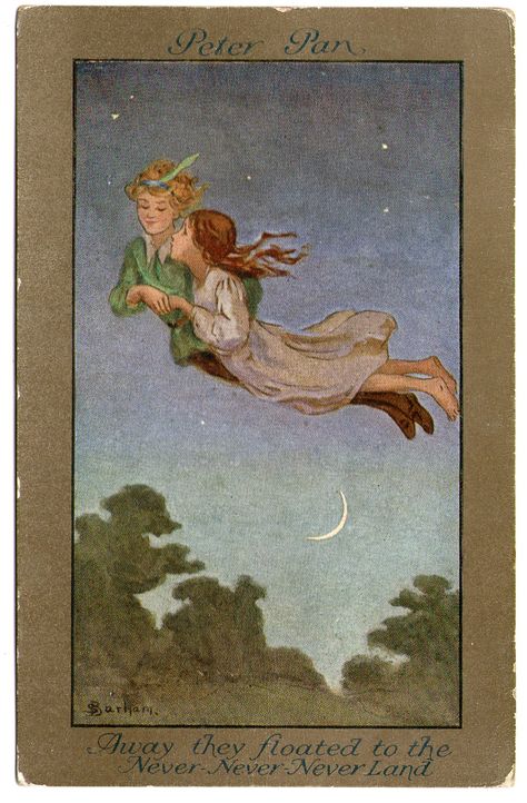 Antique Peter Pan postcard c 1910. Peter Pan Painting, Original Peter Pan, Peter Pan Book, Peter Pan Art, Peter And Wendy, Fairytale Art, Children's Book Illustration, Art Plastique, Book Illustration