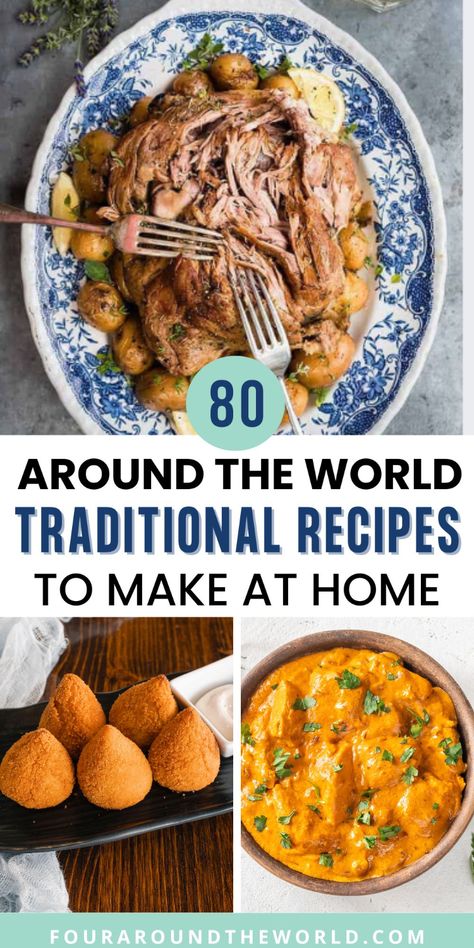 These easy recipes from around the world are simple to make and bring international flavours into your home kitchen. International recipes to make at home. Traditional recipes from around the world. Different Cuisine Recipes, International Meal Ideas, International Menu Ideas, Chicken International Recipes, Around The World Meals, Chicken Dishes From Around The World, Cuisines Around The World, United States Food Traditional, Baked Goods From Around The World