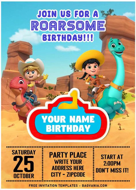 (Free Editable PDF) Meet The Rancher Dino Ranch Themed Birthday Invitation Templates | FREE Printable Birthday Invitation Templates - Bagvania Dino Ranch Invitations, Dino Ranch Birthday Invitation, Dino Ranch Birthday Party, Fun Birthday Invitations, Ranch Party, Dino Ranch, Disney Birthday Party, Free Printable Invitations Templates, 2 Samuel