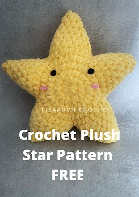 Amigurumi Patterns, Star Crochet Amigurumi, Crochet Stuffed Star Free Pattern, Free Star Crochet Pattern, Star Pillow Crochet Pattern Free, Crochet Star Patterns Free, Star Crochet Pattern Free, Crochet Star Plush, Star Pillow Crochet Pattern