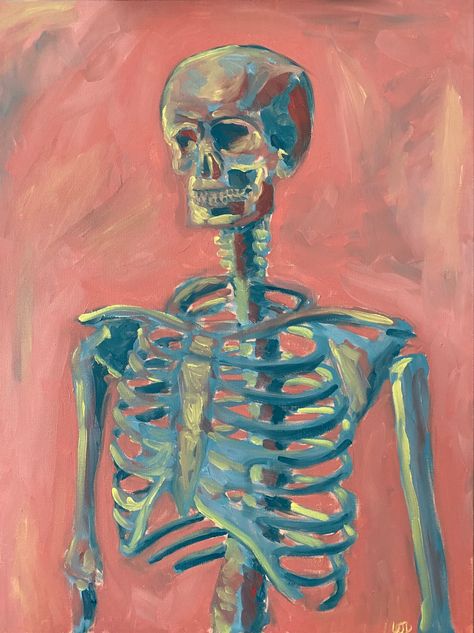 Painting Of Skeleton, Skeleton Paintings Aesthetic, Skeleton Painting Aesthetic, Skeleton Art Gcse, Abstract Skeleton Art, Oil Painting Anatomy, Skeleton Oil Painting, How To Paint A Skeleton, Gothic Art Inspiration