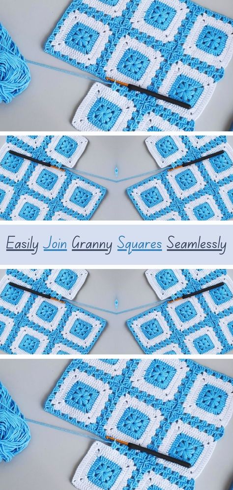 Granny Square Simple Pattern, Simple Granny Squares Crochet, Crochet Join Granny Squares, Joining Crochet Squares Tutorials, Granny Square Joins, Two Color Baby Blanket Crochet Pattern, Blocking Granny Squares, Crochet Joining Squares, How To Sew Granny Squares Together