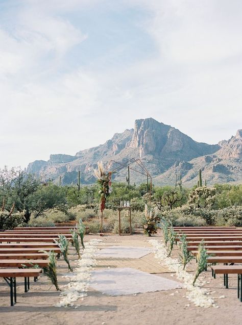 A dreamy ceremony venue with Superstition Mountains as the background l Image by Saje Photography Desert Stars, Arizona Desert Wedding, Dubai Desert Safari, Superstition Mountains, Desert Safari, Dubai Desert, Arizona Desert, Desert Wedding, Ceremony Venue