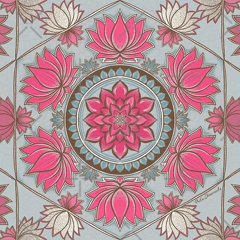 Lotus Flower Indian Art, Lotus Pattern Wallpaper, Lotus Art Wallpaper, Mandala Lotus Design, Mandala Indian Art, Indian Art Patterns, Indian Lotus Art, Lotus Indian Art, Lotus Print Pattern