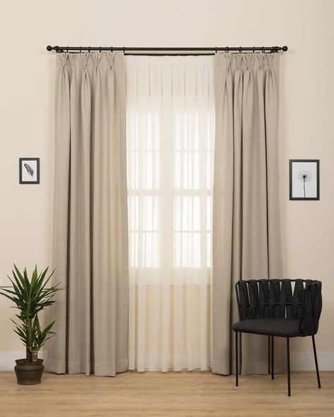 Curtains Bedroom With Blinds, Curtain For Three Windows, Curtains For Minimalist Bedroom, Luxury Bedroom Curtain Ideas, Living Room Neutral Curtains, Indoor Curtain Ideas, Curtain Bed Room, 2 Curtains On 1 Rod, Small Apartment Curtain Ideas