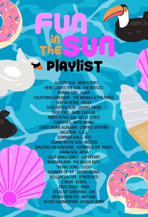 Fun in the Sun Pool Party Playlist | studiodiy.com Pool Party Playlist, Tropisk Fest, Summer Songs Playlist, Hawaian Party, Party Playlist, Fiesta Tropical, Summer Playlist, Pool Birthday, Song Suggestions