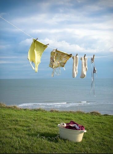 Laundry Art, Blowin' In The Wind, Clothes Hanging, Laundry Drying, Cottage By The Sea, Vintage Laundry, Washing Line, By The Ocean, Drying Clothes