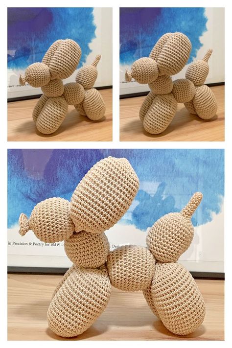 Amigurumi Patterns, Bully Yarn Crochet Patterns, Easy Dog Crochet Patterns Free, Crochet Balloon Dog Free Pattern, Crochet Puppy Pattern Free, Crochet Dog Free Pattern, Crochet Balloon Dog, Crocheted Stuffies, Crochet Balloon