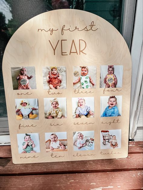 One Year Picture Board, 1st Birthday Photo Board, 12 Months Photo Display Birthday Ideas, 1st Birthday Picture Display, Baby’s 1st Birthday Ideas, One Year Old Theme Party, 1st Year Birthday Decoration Ideas, Babies First Birthday Ideas, 1year Birthday Decorations