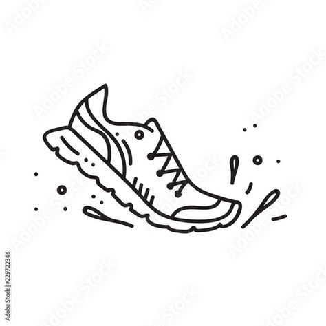 Stock Image: Vector illustration of running shoe Running Shoe Drawing, Running Tattoo Ideas, Running Shoes Tattoo, Bathroom Drawings, Running Shoes Drawing, Running Drawing, Schedule Board, Rugby Design, Disney Wear