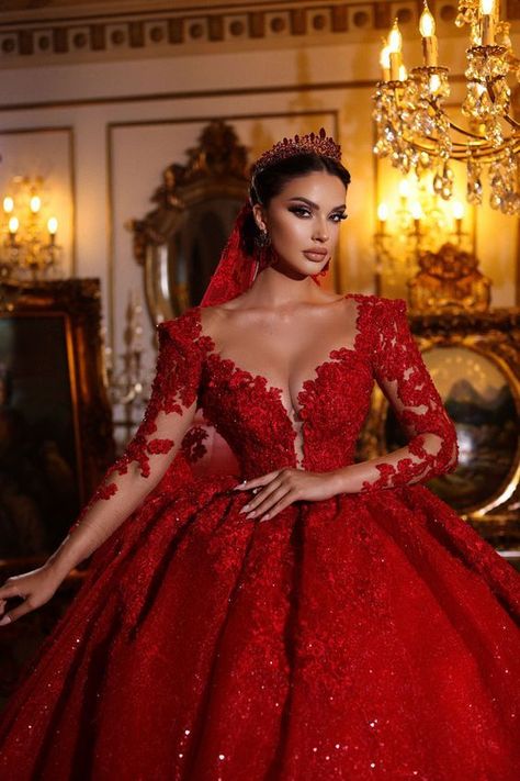 Frida Xhoi & Xhei Bridal Haute Couture Bridal Haute Couture, Red Princess Dress, Red Bridal Gown, Red Lace Wedding Dress, Frida Xhoi Xhei, Red Wedding Gowns, Red Ball Gown, Red Bridal Dress, Women Marriage