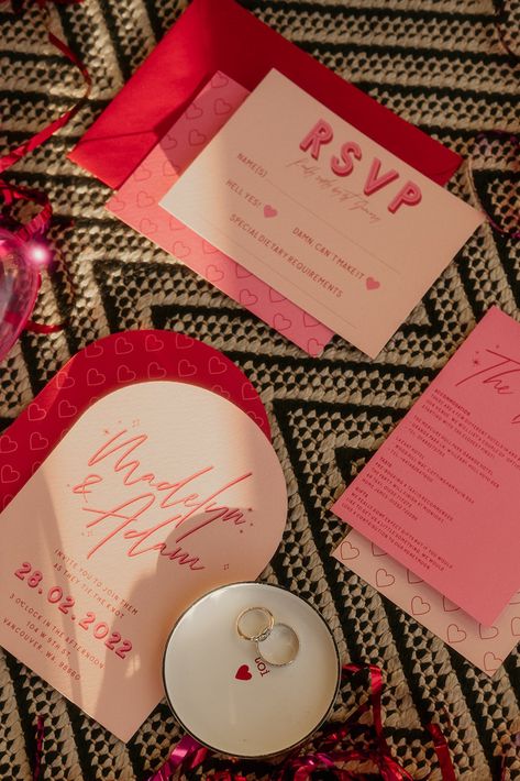 Pink And Red Wedding Invites, Valentines Day Theme Wedding, Pink Red And White Wedding Theme, Red And Pink Wedding Bridesmaid Dresses, Valentine’s Day Wedding Invitations, Theme Of Wedding, Deep Red And Pink Wedding, Pink And Red Hens Theme, Red And Pink Theme Party