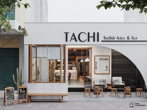 Tachi coffee tea shop concept 1 |CGI on Behance Cafe With Retail, Different Cafe Concepts, Coffee Shop Exterior Design Modern, Coffee Architecture Design, Modern Coffee Shop Exterior, Japanese Coffee Shop Design, Japanese Coffee Shop Aesthetic, Cafe Design Exterior, Cafe Concept Ideas